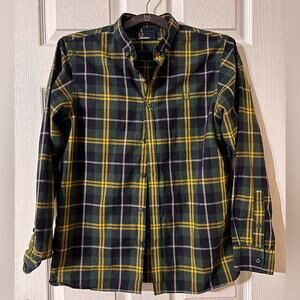 Fred Perry Button Down Shirt Youth Large Plaid Green & Yellow Tartan
